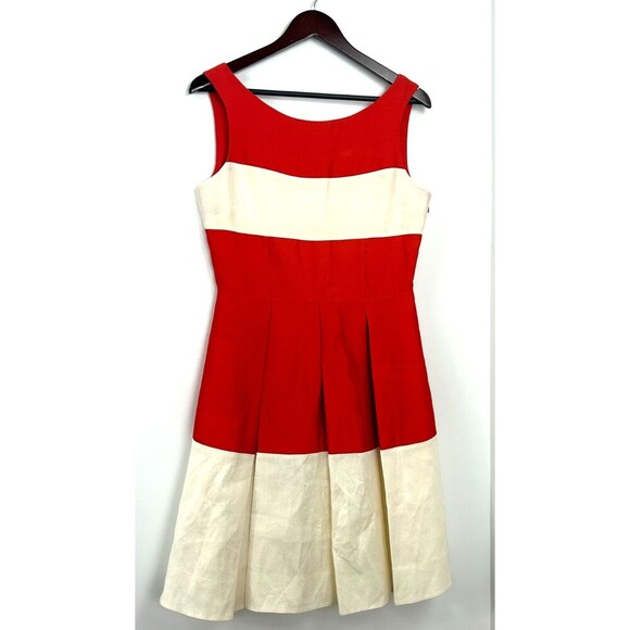 Kate Spade Gayle Fit and Flare Dress Red Cream Size 8 Sleeveless Silk Pleated E4 - Picture 7 of 12